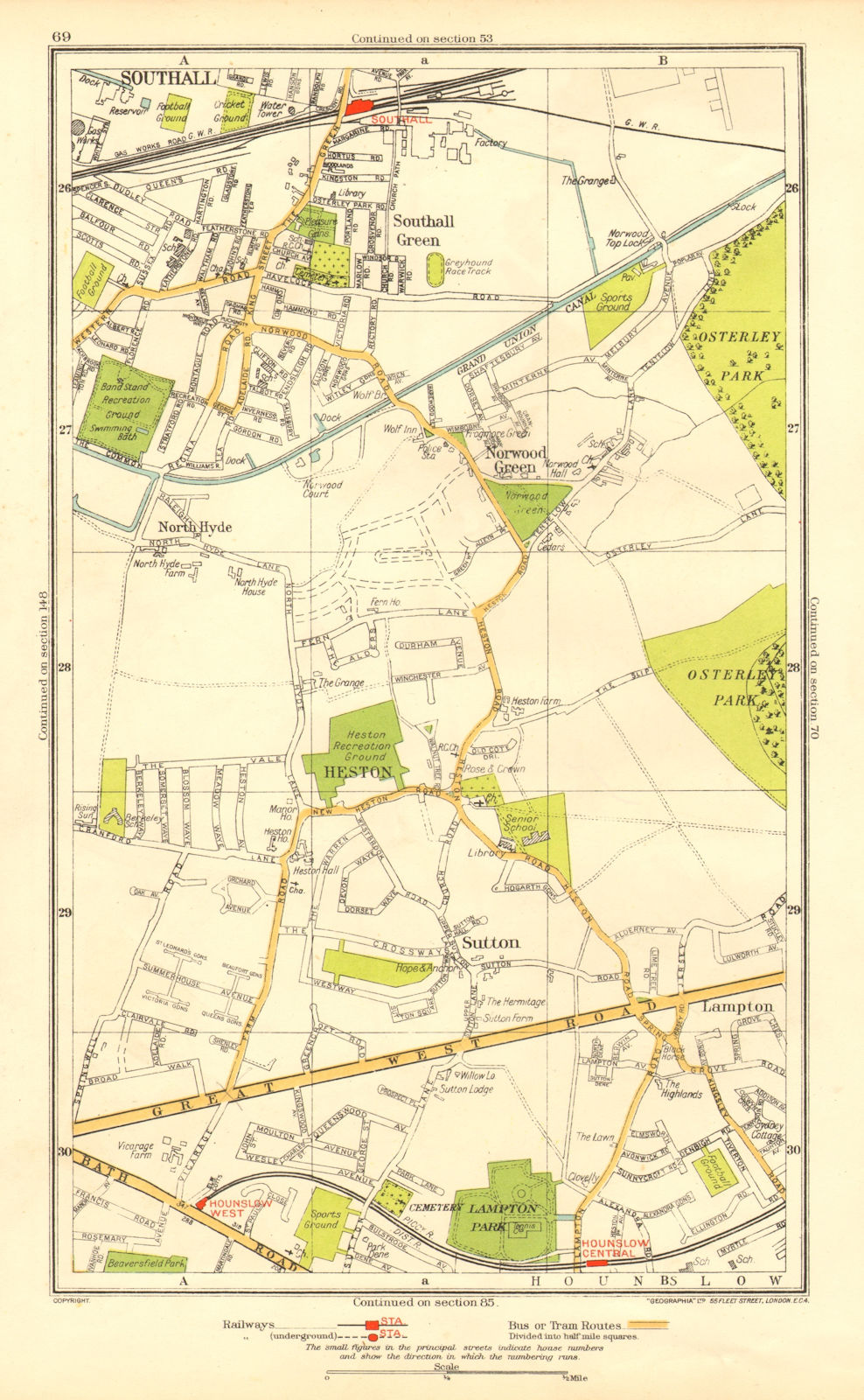 HESTON. Hounslow Lampton Norwood Green Southall North Hyde Sutton 1937 old map