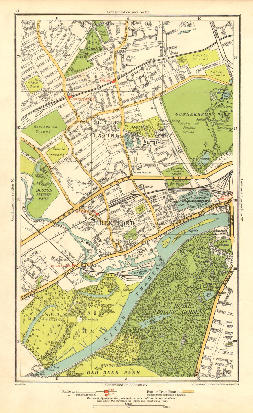 LONDON. Brentford Little Ealing Northfields Kew Bridge South Ealing 1937 map
