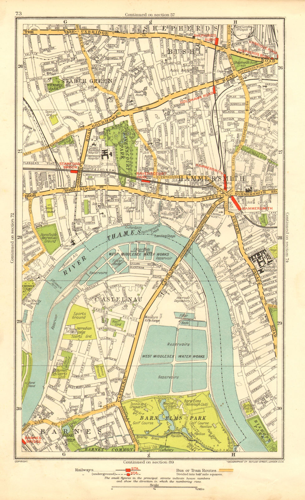 HAMMERSMITH. Barnes Shepherds Bush Fulham Castlenau Starch Green 1937 old map