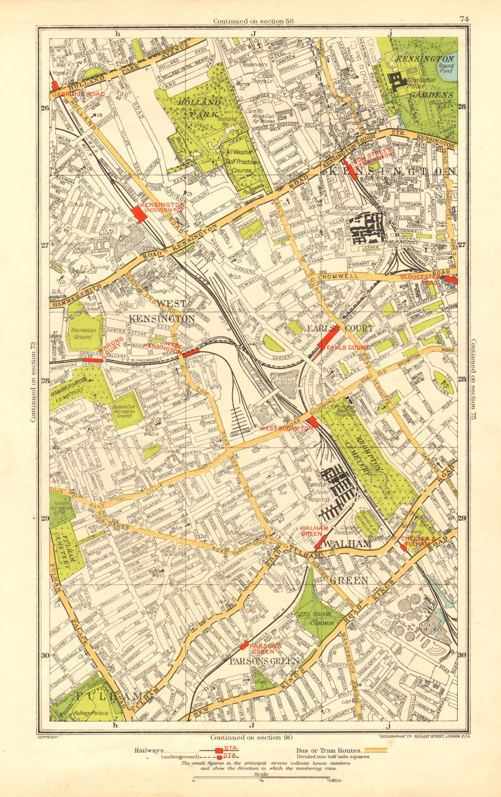 Associate Product KENSINGTON. Earls Court Fulham Parsons Green Walham Green 1937 old vintage map