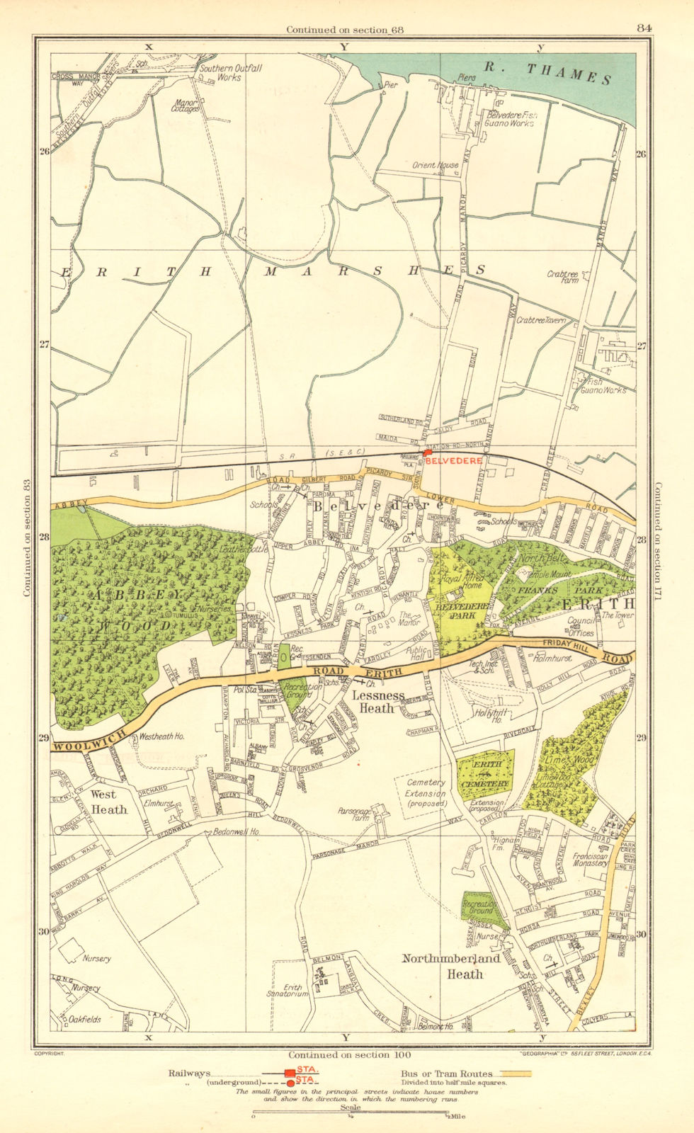 LONDON. Belvedere Erith Lessness Heath Northumberland Heath 1937 old map