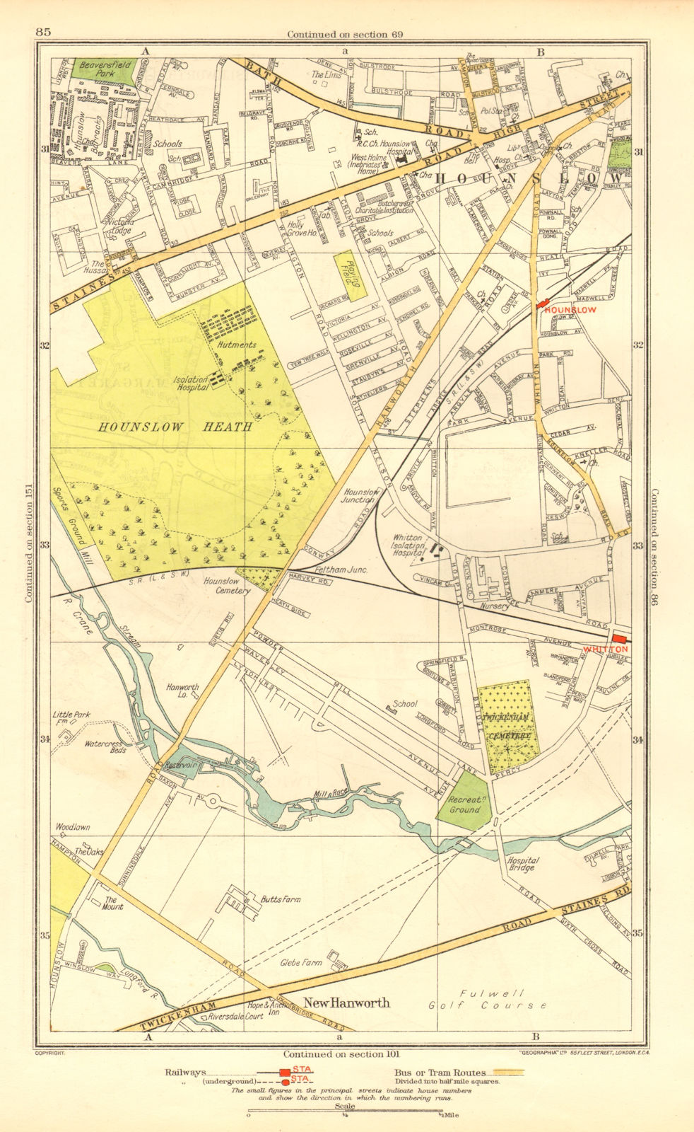 Associate Product LONDON. Hounslow Hounslow Heath Whitton Park New Hanworth 1937 old vintage map
