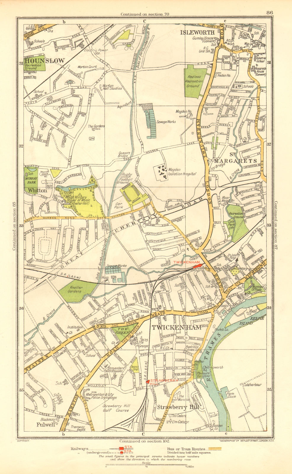 TWICKENHAM. Isleworth Hounslow Strawberry Hill Fulwell; Middlesex 1937 old map