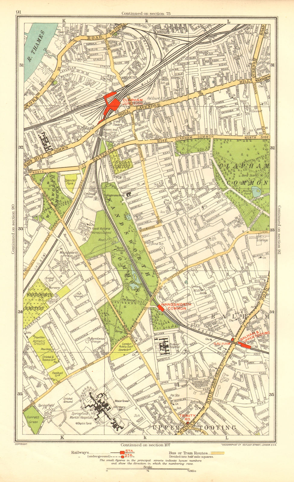 CLAPHAM. Wandsworth Balham Upper Tooting Battersea Clapham Junction 1937 map