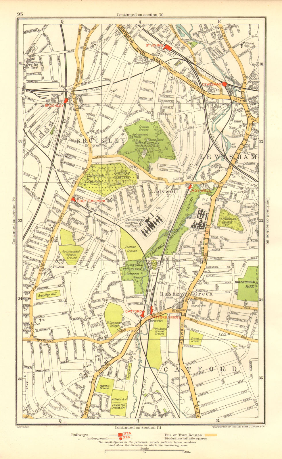 LEWISHAM. Brockley Catford Ladywell New Cross Rushey Green 1937 old map