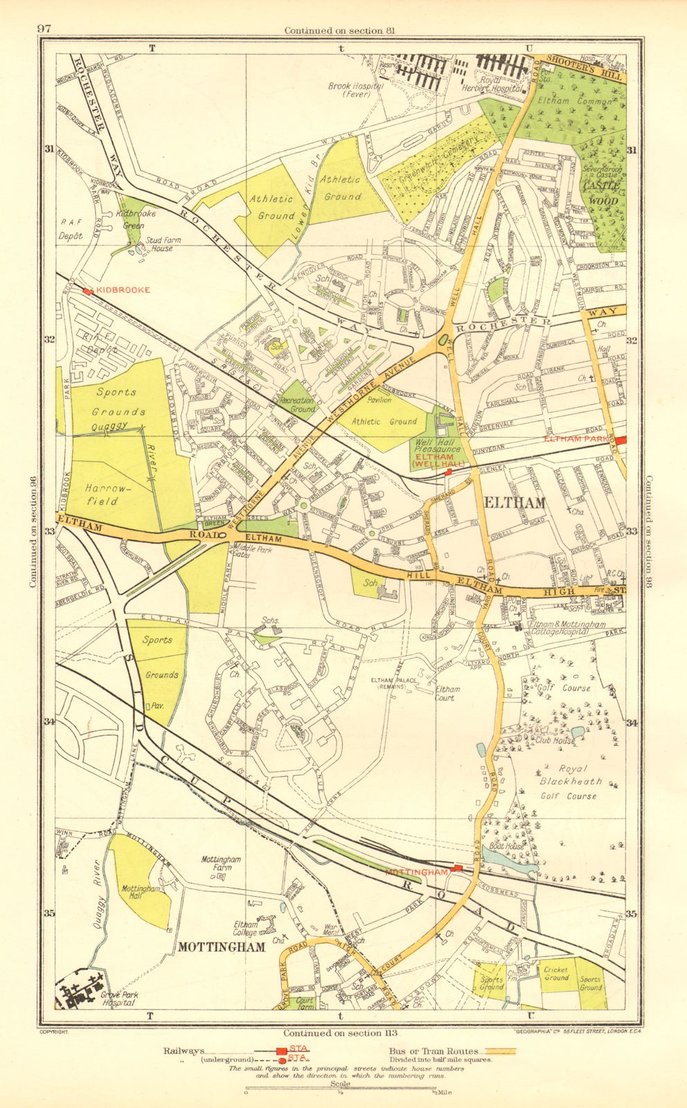ELTHAM. Mottingham Kidbrooke Shooter's Hill Eltham Park Horn Park 1937 old map