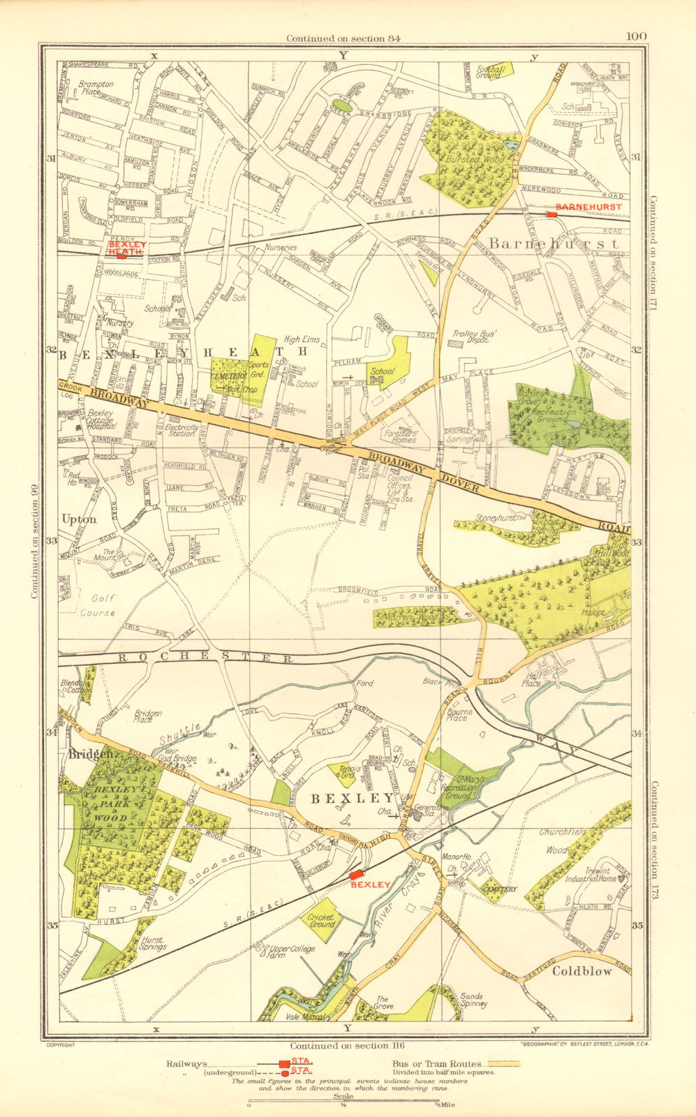 LONDON. Bexley Bexleyheath Bridgen Coldblow Upton Barnehurst 1937 map