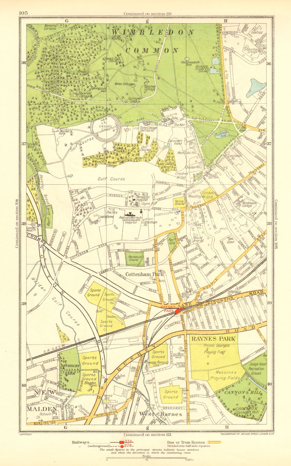 WIMBLEDON. Raynes Park Cottenham Park New Malden Shannon Corner 1937 old map