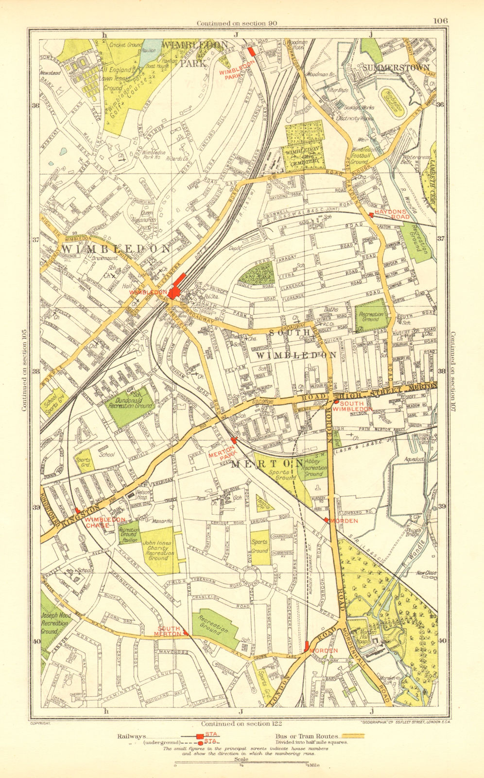 LONDON. Merton South Wimbledon Summerstown Haydon's Road Morden 1937 old map