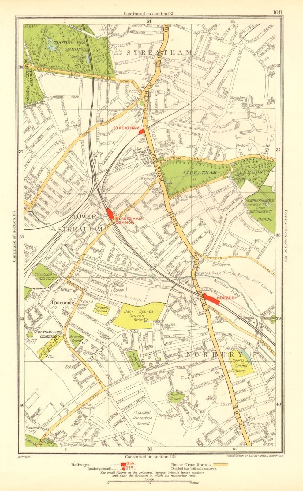 LONDON. Lonesome Lower Streatham Norbury Streatham Common Tooting Bec 1937 map