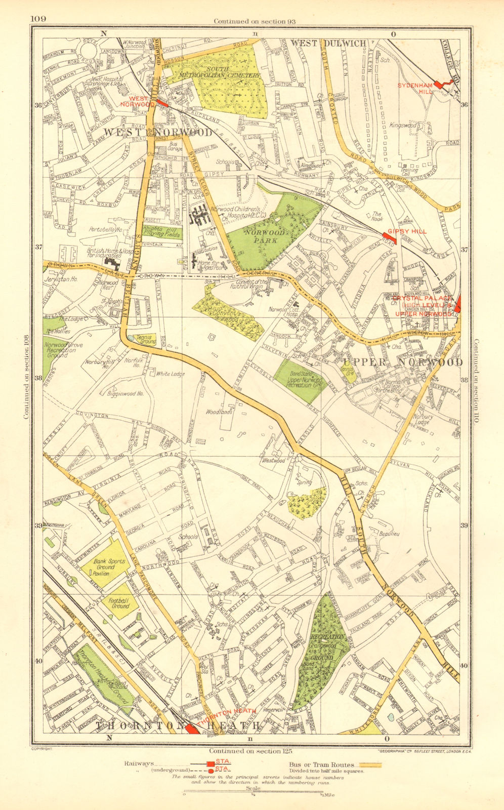 LONDON. Upper Norwood West Dulwich  West Norwood Sydenham Hill 1937 old map