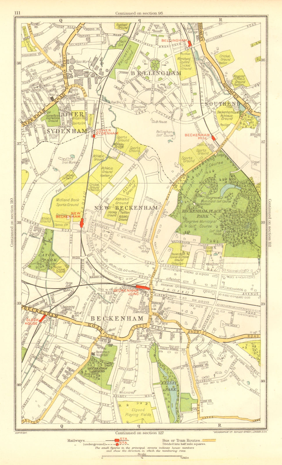 BECKENHAM. Bellingham Lower Sydenham Southend Clock House 1937 old vintage map