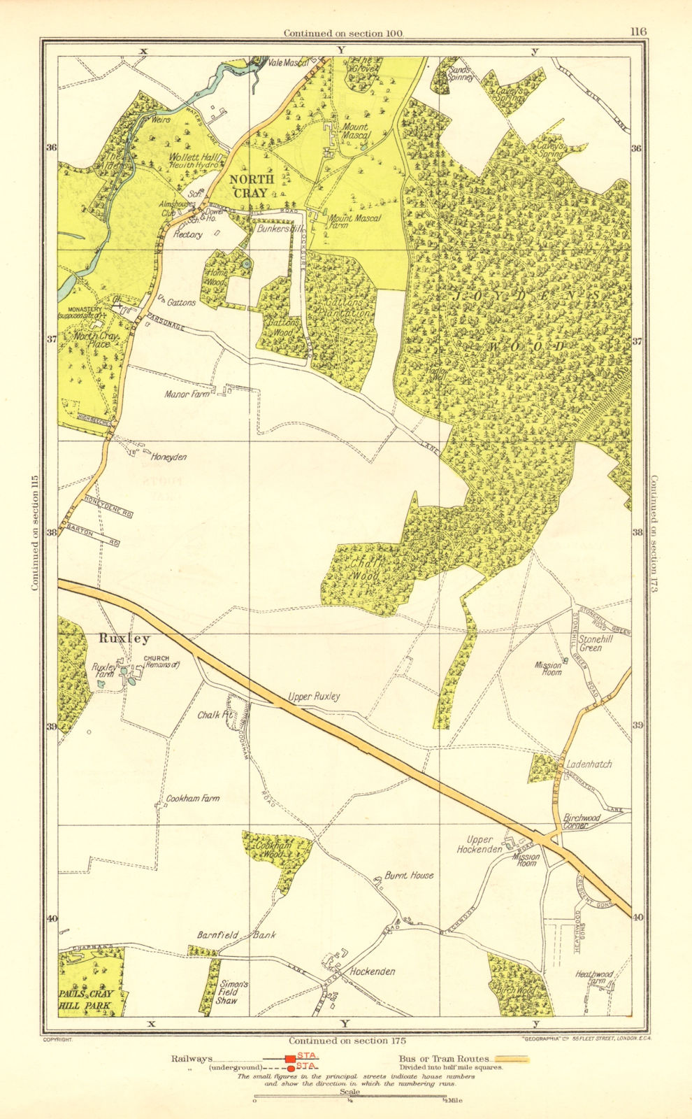 JOYDEN'S WOOD. North Cray Foot's Cray Ruxley Swanley 1937 old vintage map