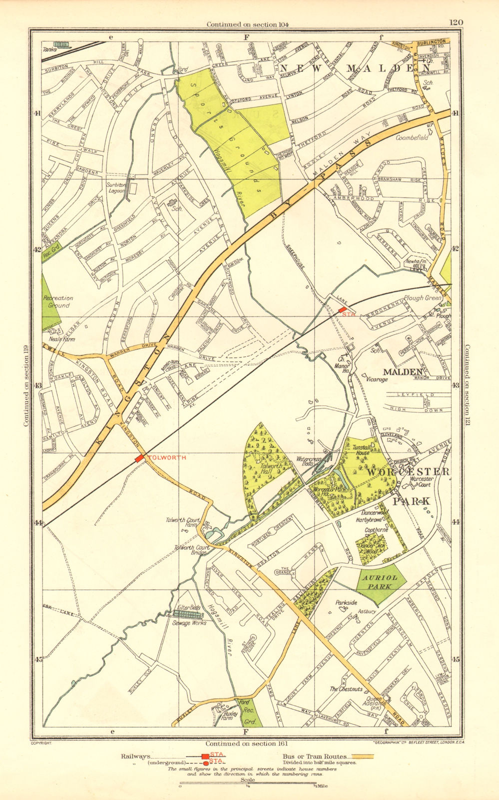 Associate Product NEW MALDEN. Surbiton Worcester Park West Ewell Tolworth Berrylands 1937 map
