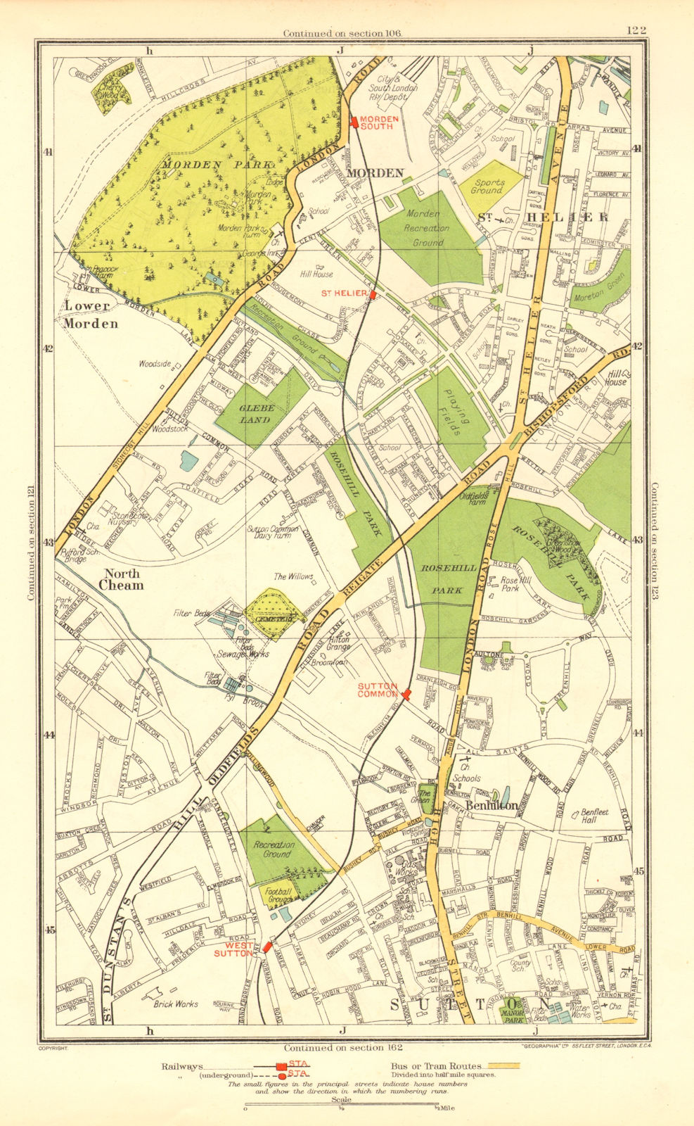 SUTTON. Benhilton North/Lower Morden Park Cheam St Helier; Surrey 1937 old map