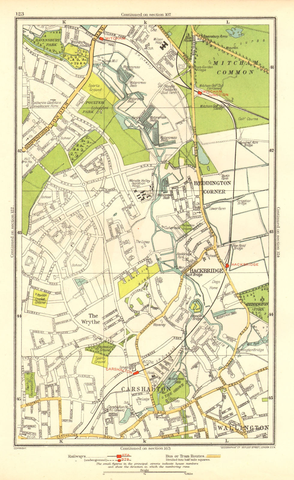 CARSHALTON. Wallington Mitcham Junction The Wrythe Sutton Hackbridge 1937 map