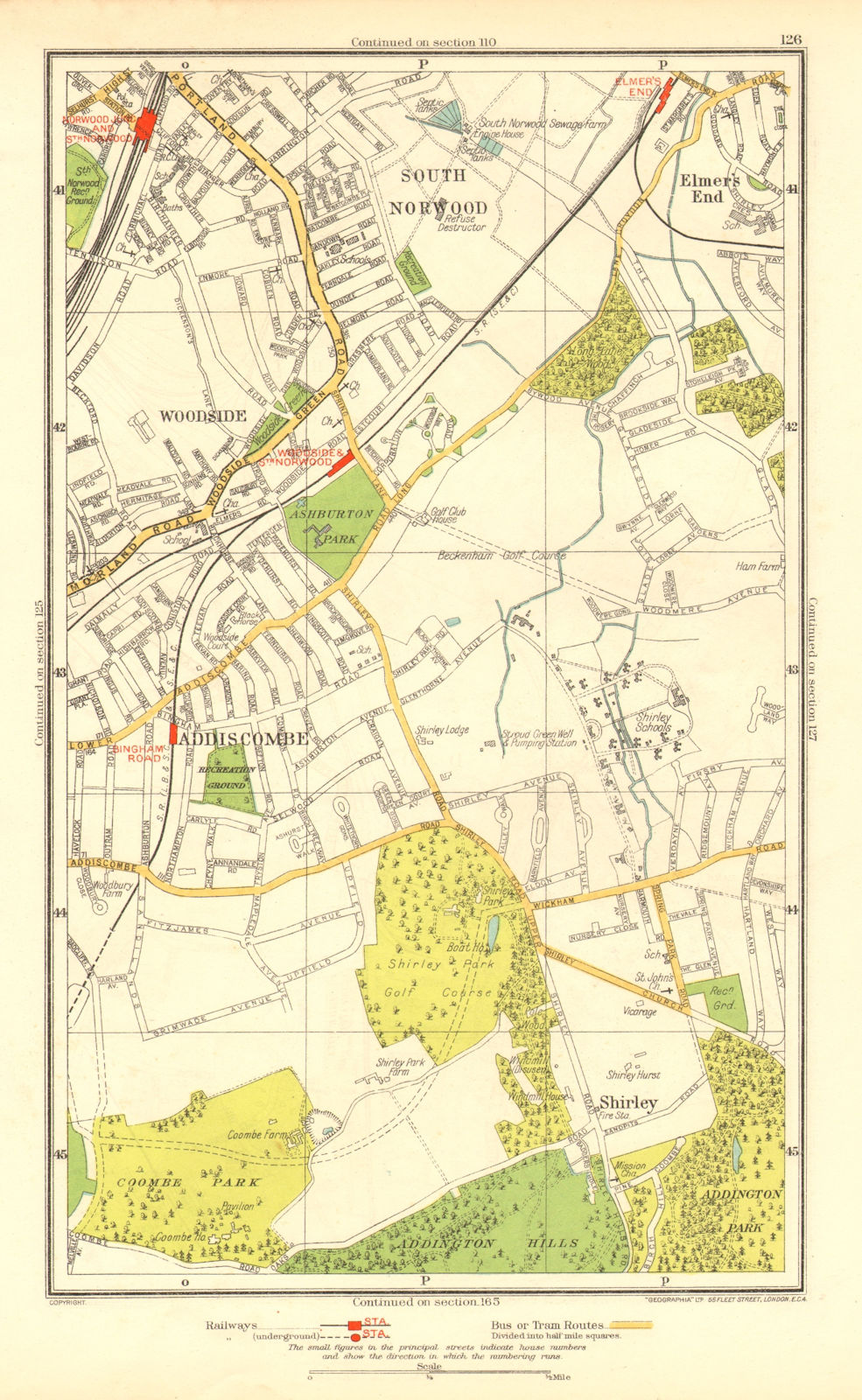 CROYDON. Addiscombe South Norwood/Junction Woodside Shirley Elmers End 1937 map