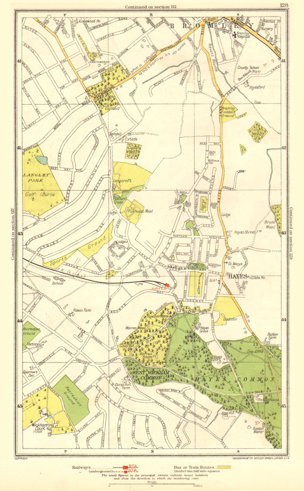 KENT. Bromley Hayes Beckenham West Wickham Shortlands Keston 1937 old map
