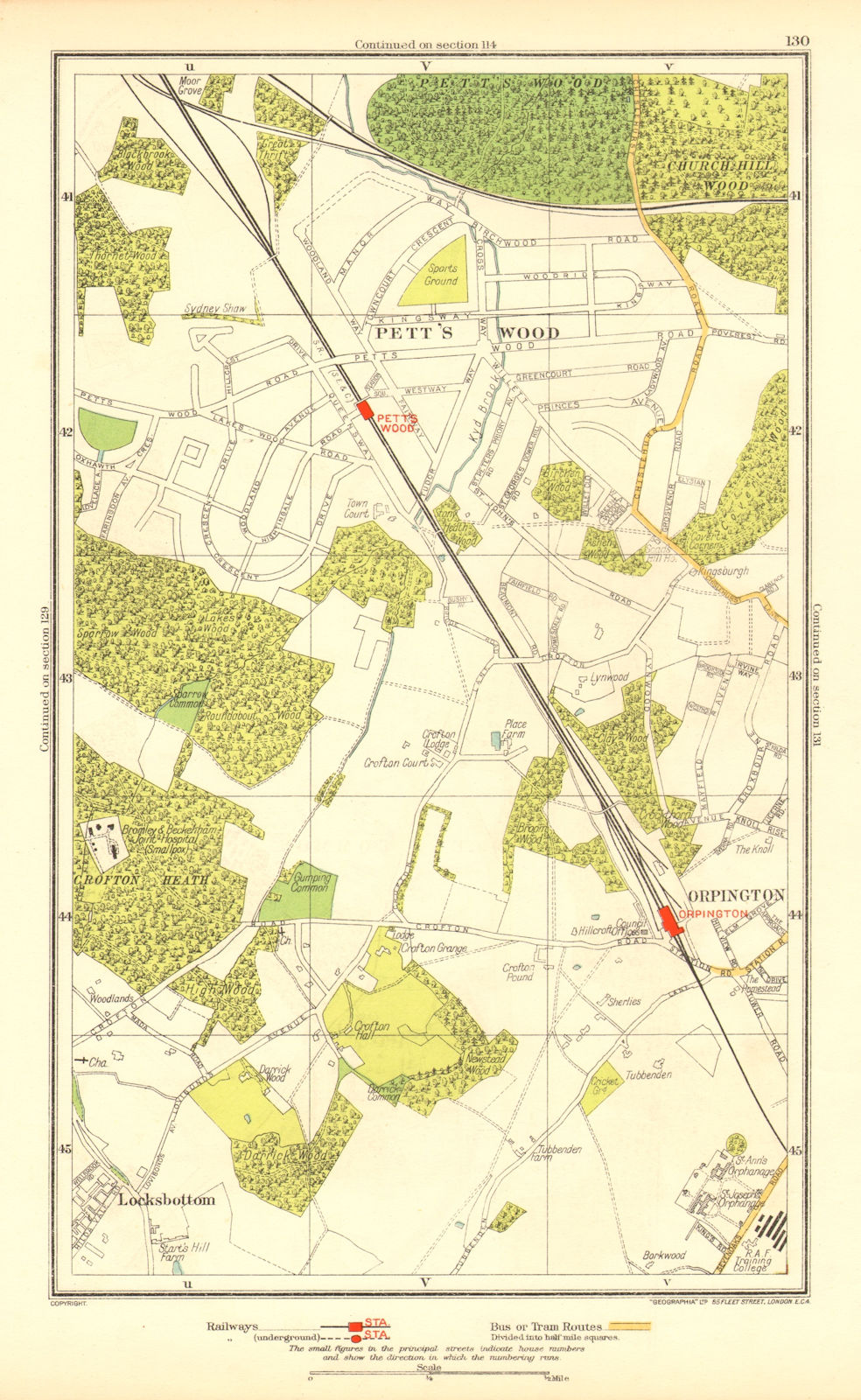 PETT'S WOOD. Orpington Locksbottom Crofton Southborough 1937 old vintage map