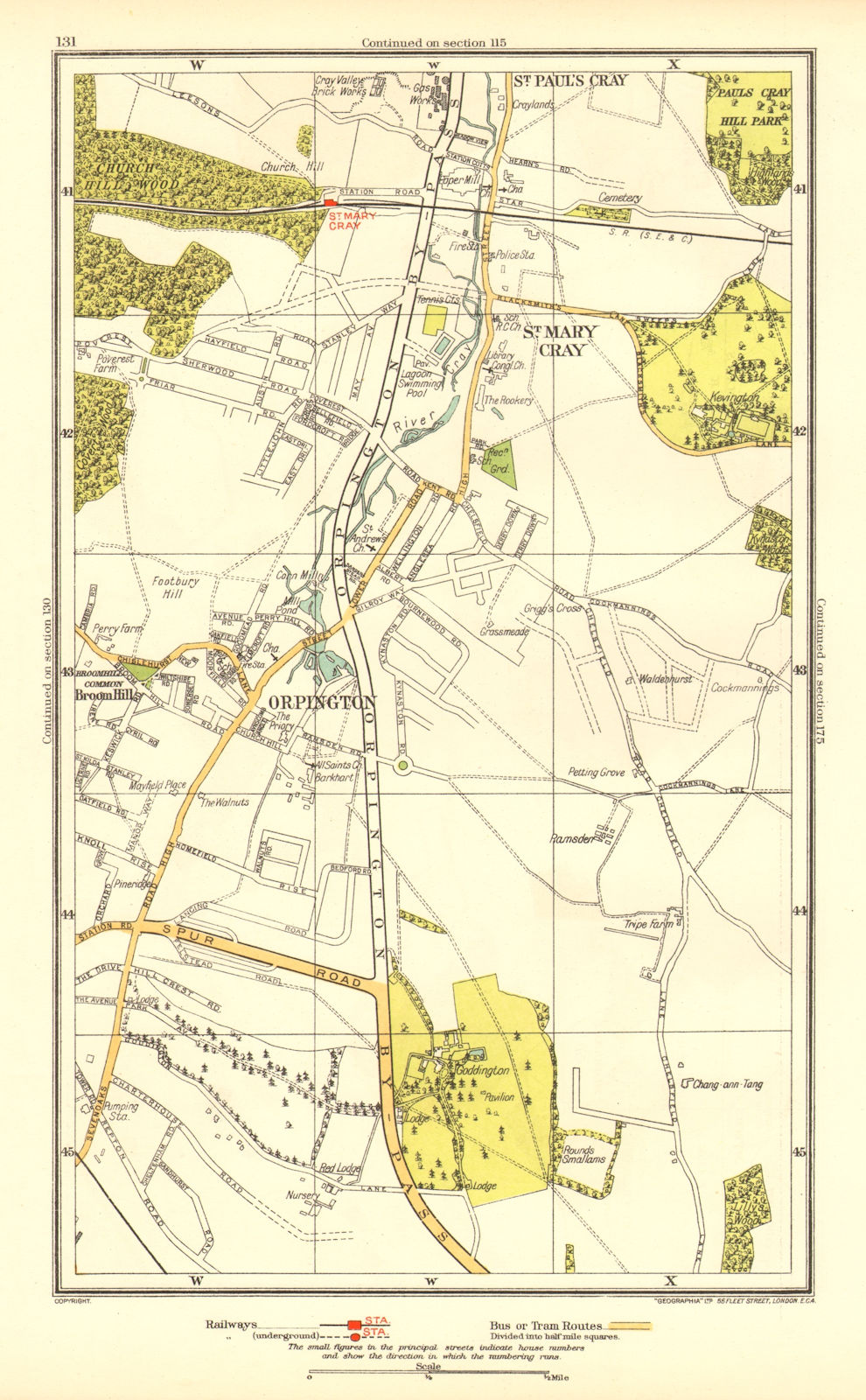 ORPINGTON. St Mary Cray St Paul's Cray Broom Hill Goddington 1937 old map
