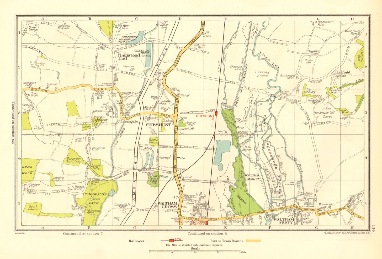 CHESHUNT. Waltham Cross Waltham Abbey Flamstead End Hammond Street 1937 map
