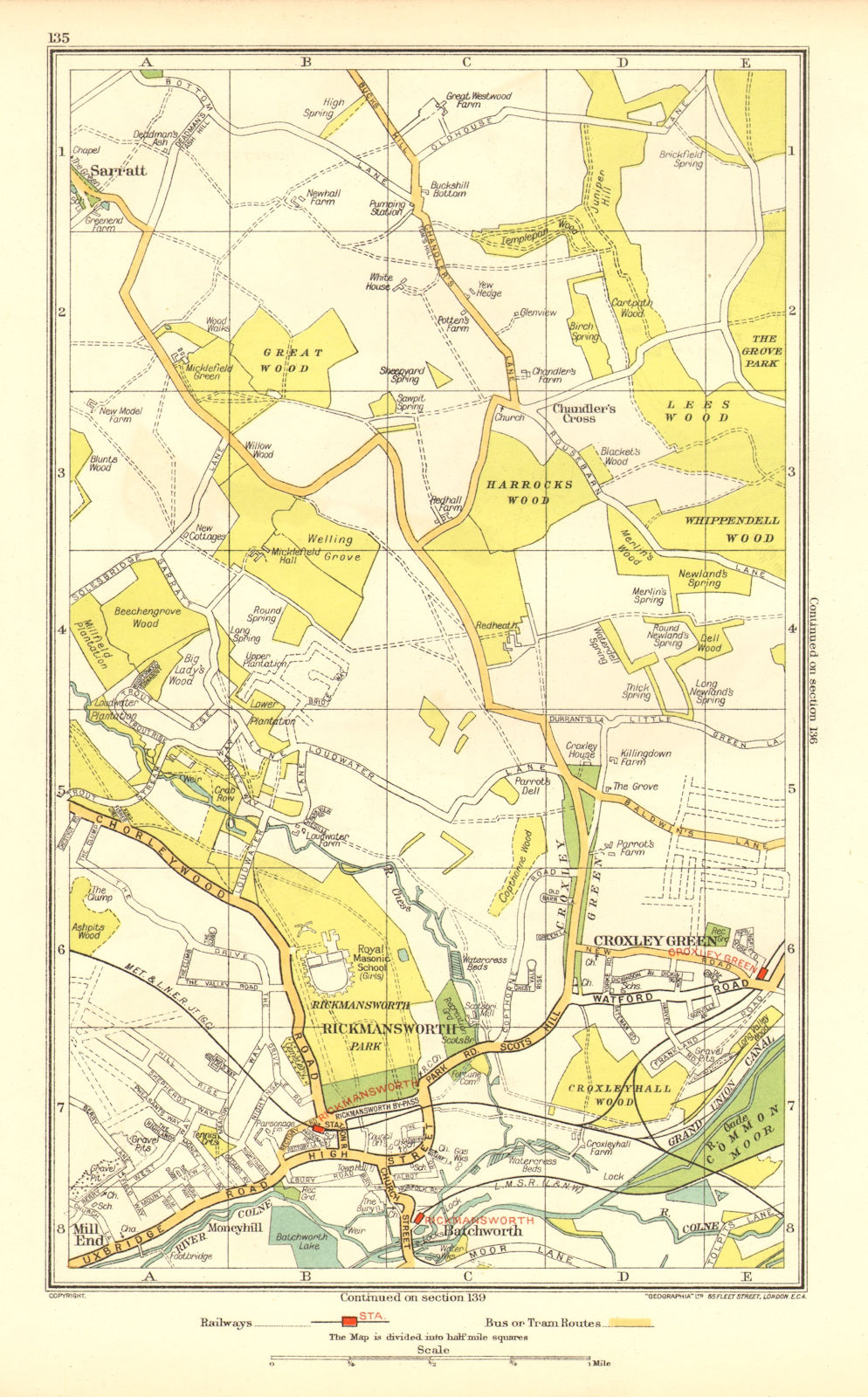 RICKMANSWORTH. Chandler's Cross Chorleywood Sarratt Croxley Green 1937 old map