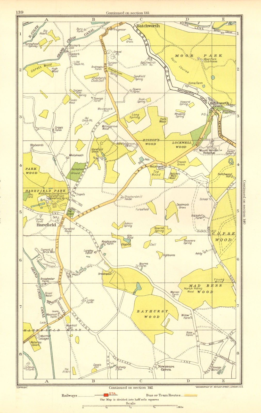 HAREFIELD. Batchworth Heath Northwood Ruislip (Middlesex) 1937 old vintage map