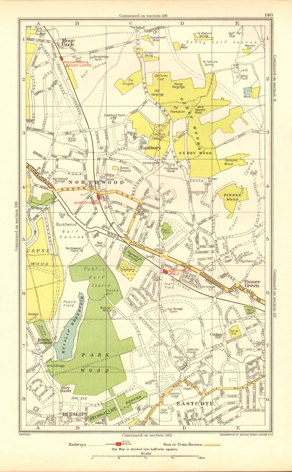 NORTHWOOD. Pinner Eastcote Ruislip Moor Park South Oxhey (Middlesex) 1937 map