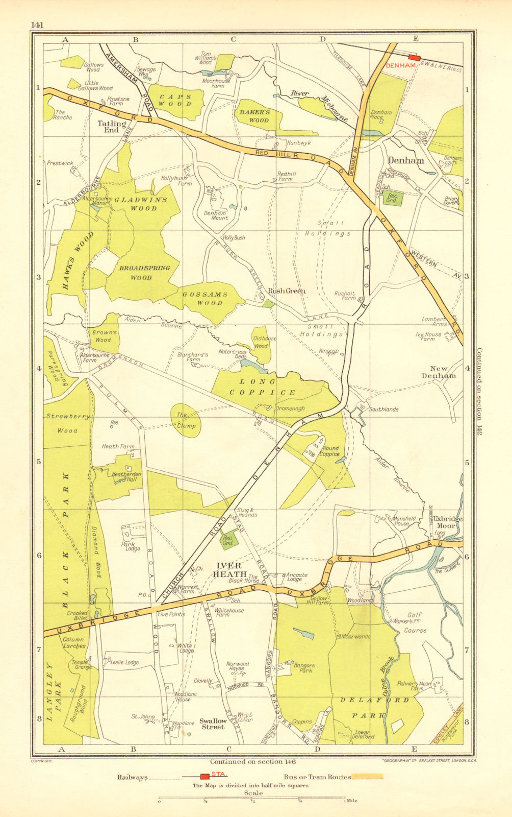 SOUTH BUCKS. Iver Heath Denham Uxbridge Tatling End Baker's Wood 1937 old map