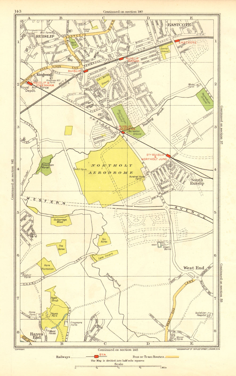 NORTHOLT. Ruislip Ruislip Manor Hillingdon Yeading Greenford Eastcote 1937 map