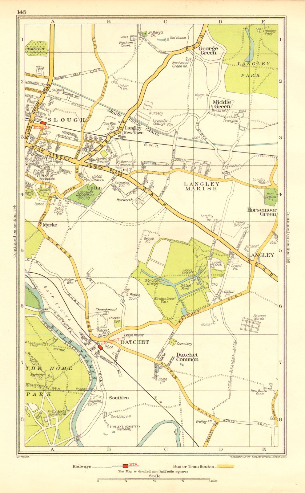 Associate Product SLOUGH. Windsor Datchet Datchet Common Langley George Green 1937 old map