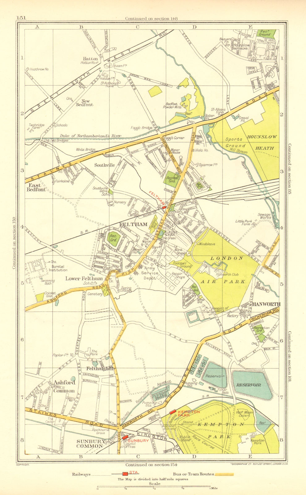 FELTHAM. Hounslow Hatton Sunbury Common Hanworth Ashford Common 1937 old map