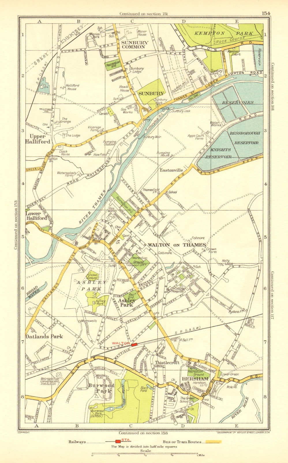 WALTON ON THAMES. Sunbury Hersham Upper Halliford Burwood Park 1937 old map