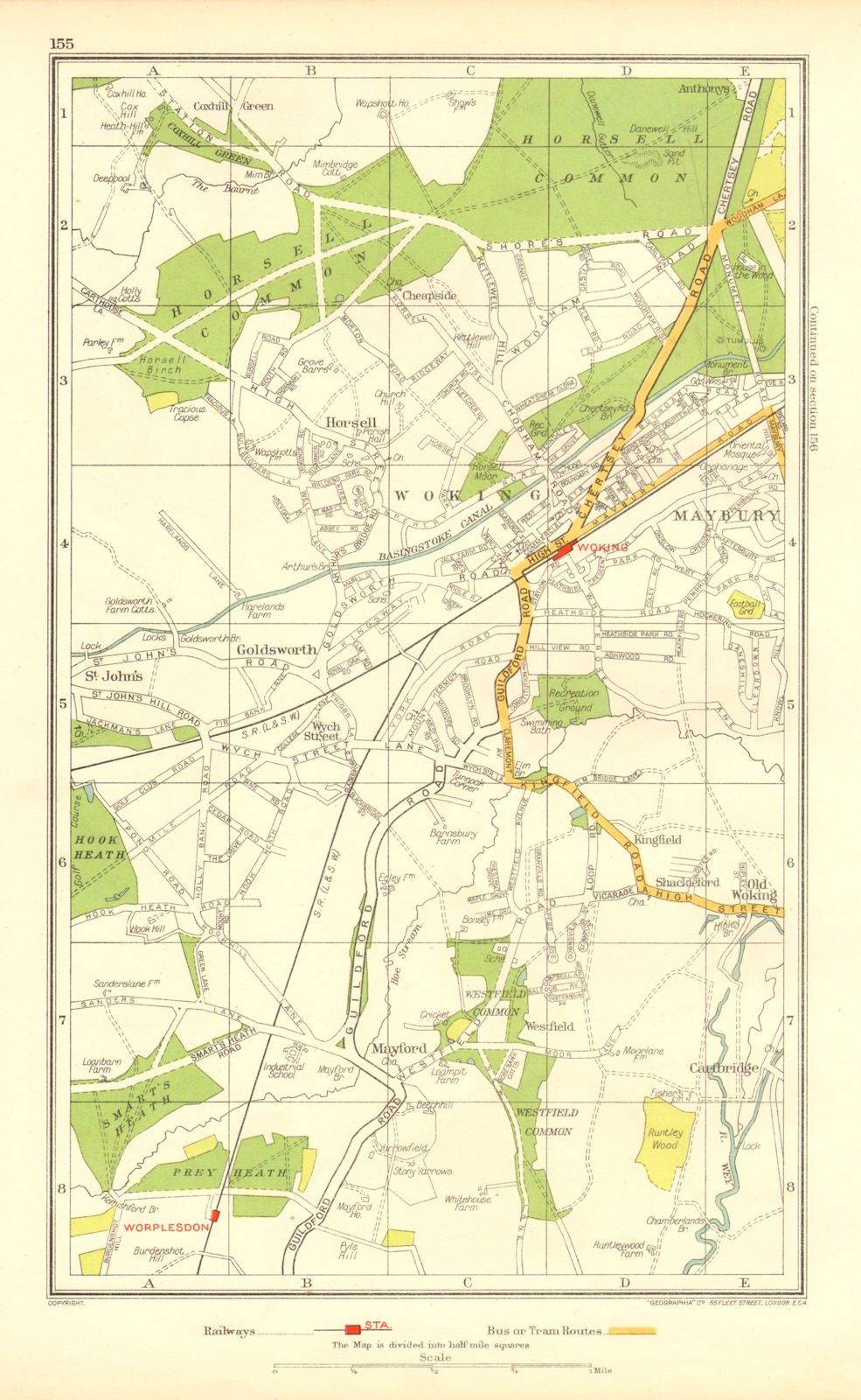 Associate Product WOKING. Horsell Maybury Mayford Worplesdon Cartbridge (Surrey) 1937 old map