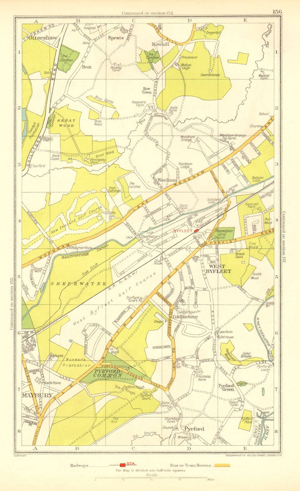 WEST BYFLEET. Row Town Addlestone Woodham Sheerwater Maybury Pyrford 1937 map