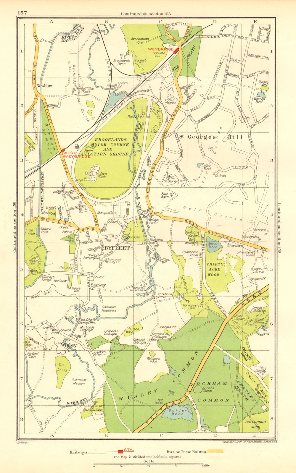 BYFLEET. Brooklands St George's Hill Weybridge Wisley (Surrey) 1937 old map