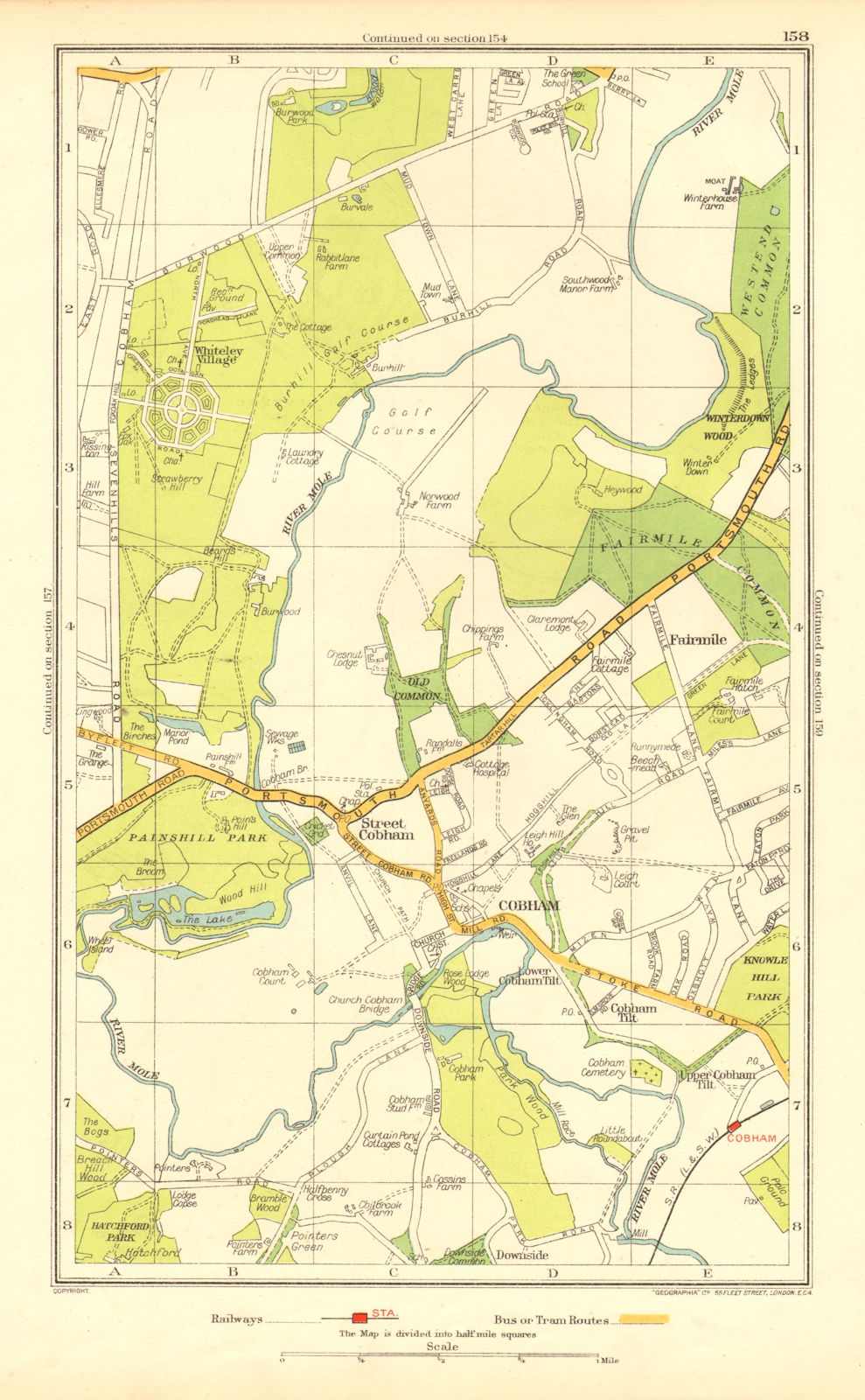 Associate Product COBHAM. Stoke d'Abernon Whiteley Village Fairmile Burwood Park(Surrey) 1937 map