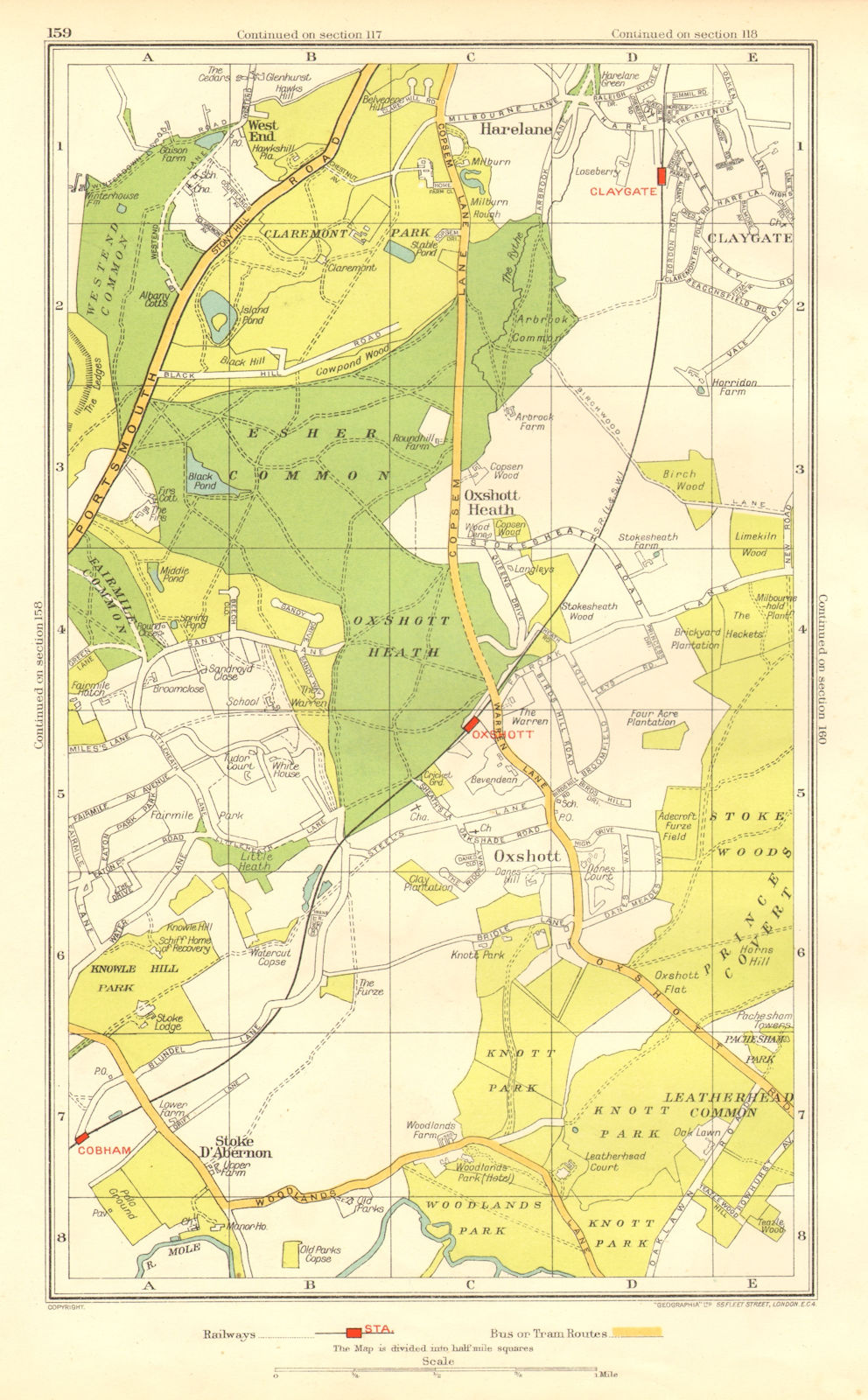 OXSHOTT ESHER. Stoke D'Abernon Cobham Fairmile Claygate (Surrey) 1937 old map