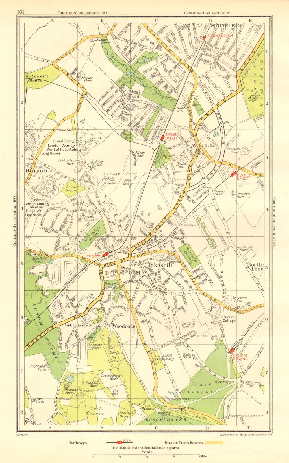 EPSOM EWELL. Stoneleigh North Looe Horton Pikeshill Woodcote (Surrey) 1937 map
