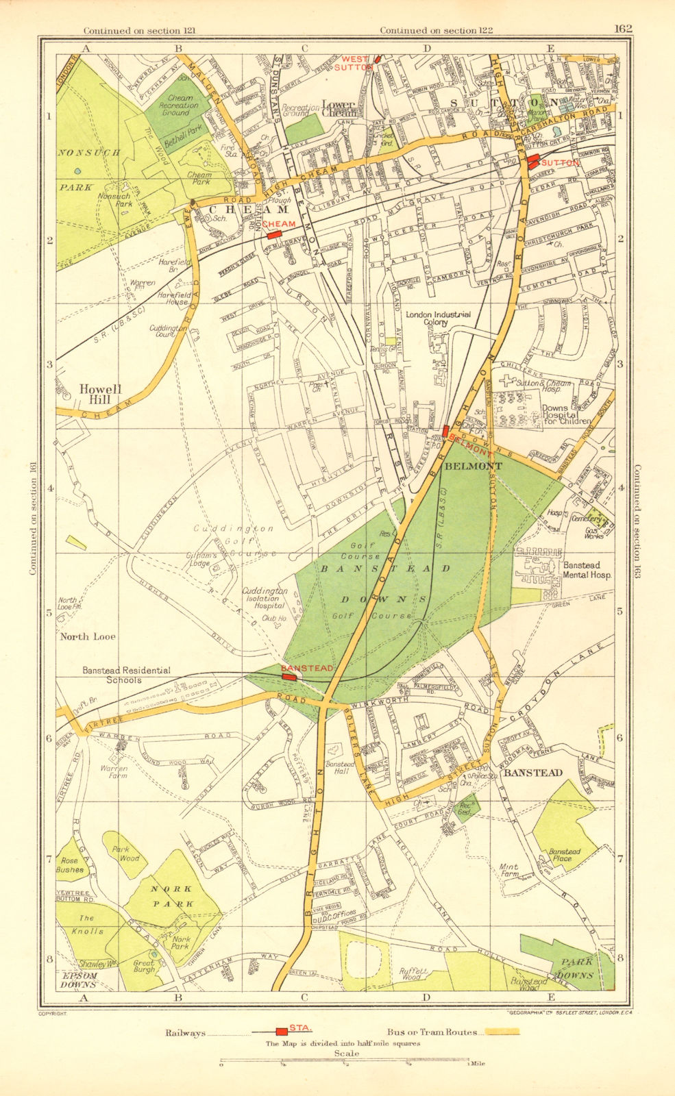 SUTTON CHEAM BANSTEAD. Belmont Nork East Ewell Carshalton Beeches 1937 old map