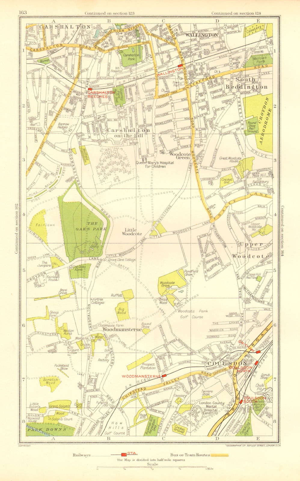 COULSDON WALLINGTON. Carshalton Woodmansterne Woodcote S. Beddington 1937 map