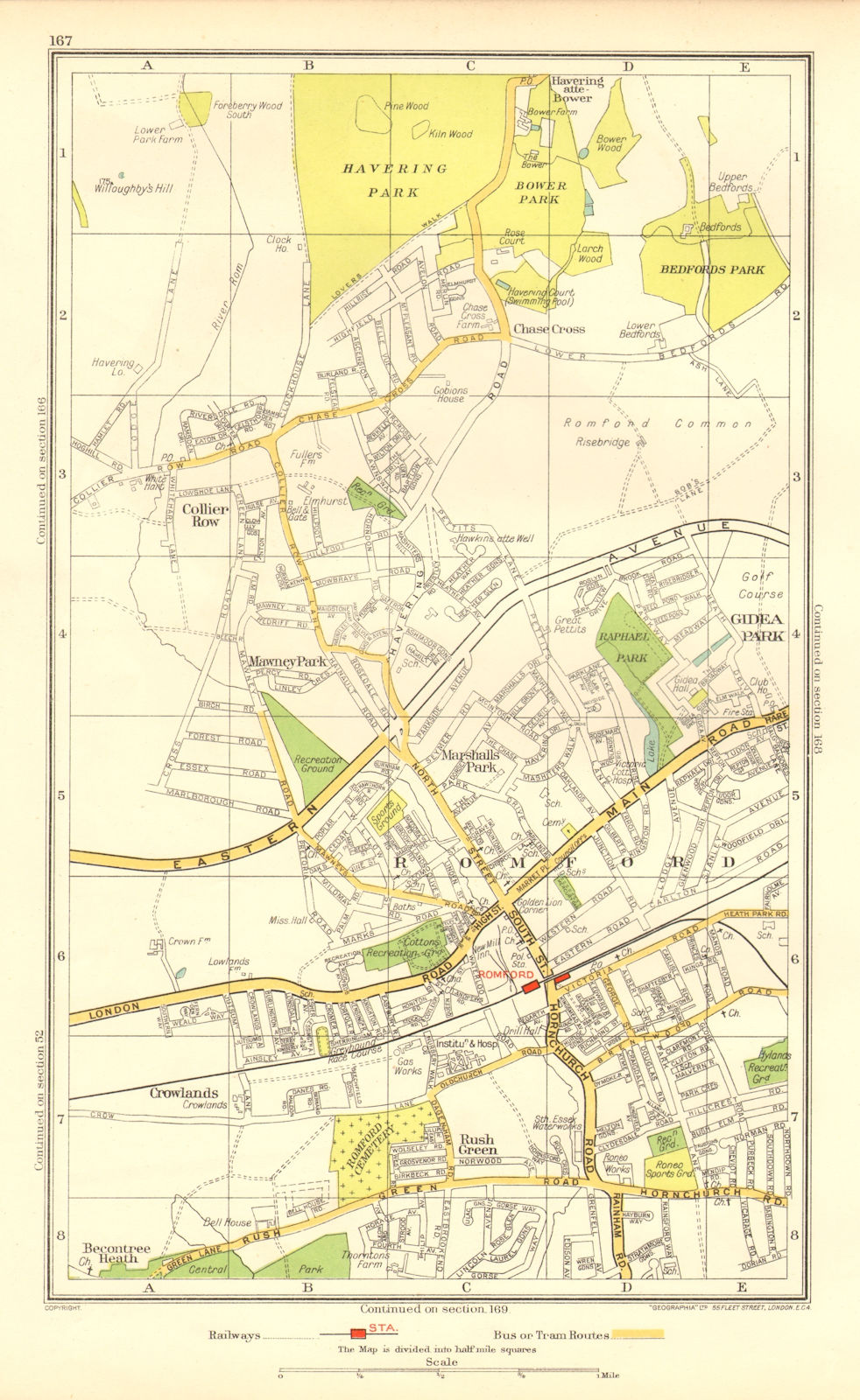 Associate Product ROMFORD. Collier Row Rush Green Havering-atte-Bower Rise/Gidea Park 1937 map