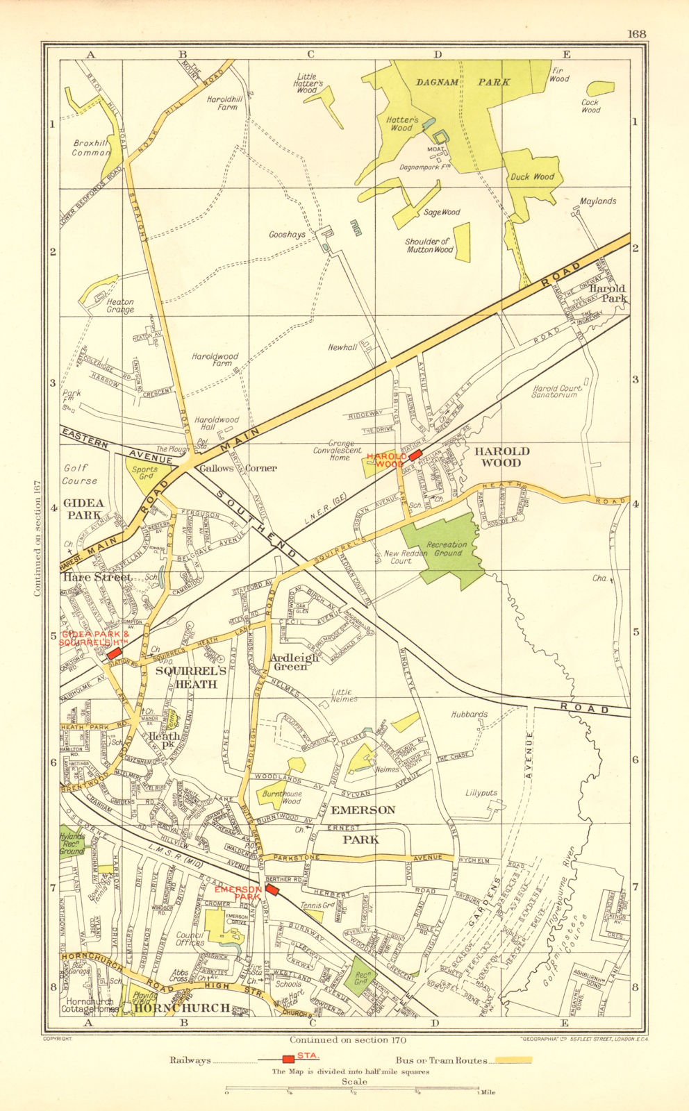 ROMFORD. Hornchurch Harold Wood Emerson Park Harold Hill Upminster 1937 map