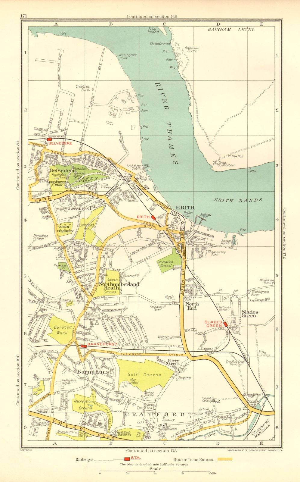 ERITH. Crayford Barnehurst Slade Green Belvedere Northumberland Heath 1937 map