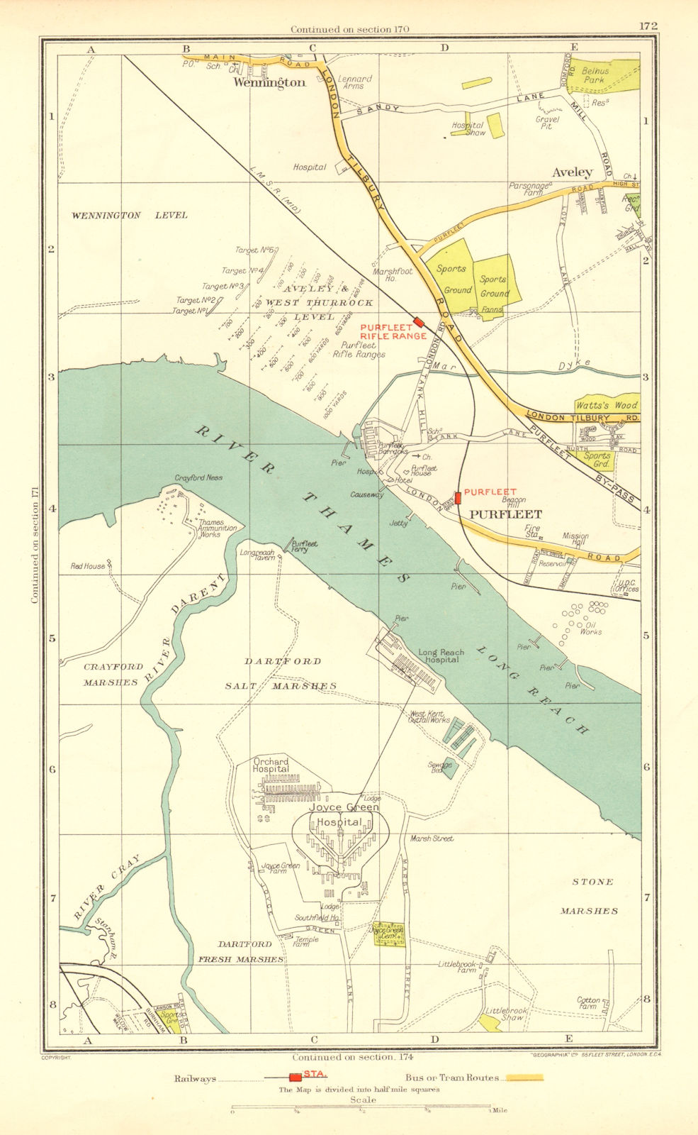 DARTFORD PURFLEET. Aveley Wennington Rainham Temple Hill (Essex/Kent) 1937 map