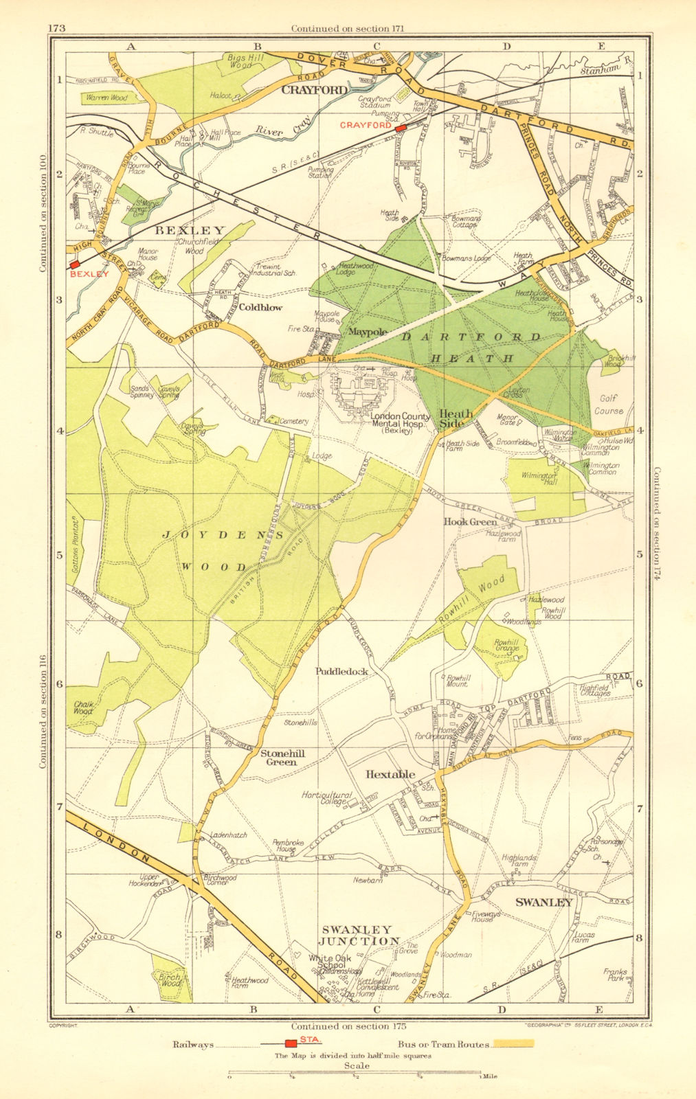 Associate Product DARTFORD. Crayford Hextable Old Bexley Swanley Hook Green White Oak 1937 map