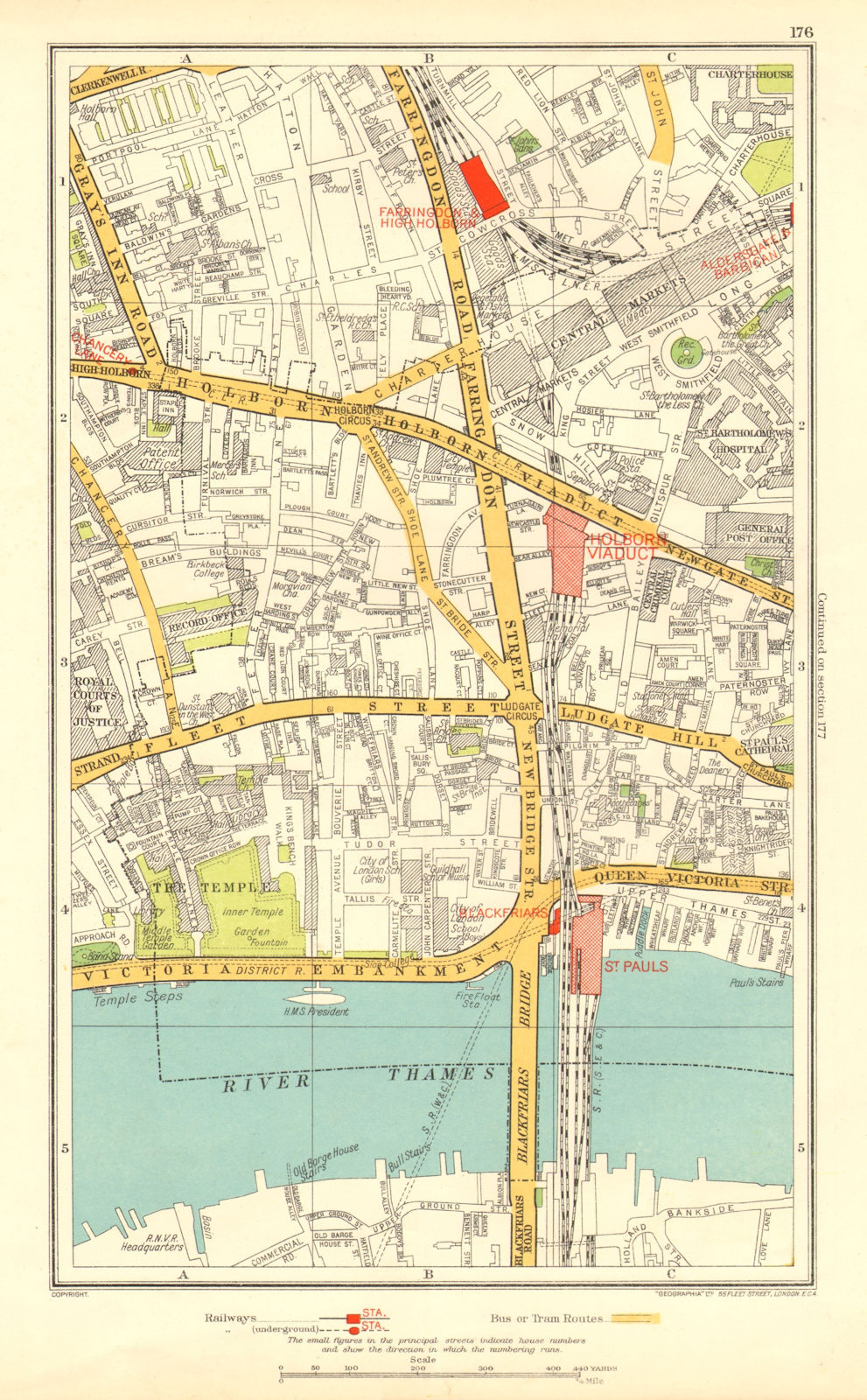 LONDON. Holborn Farringdon Fleet St Chancery Lane 1937 old vintage map chart