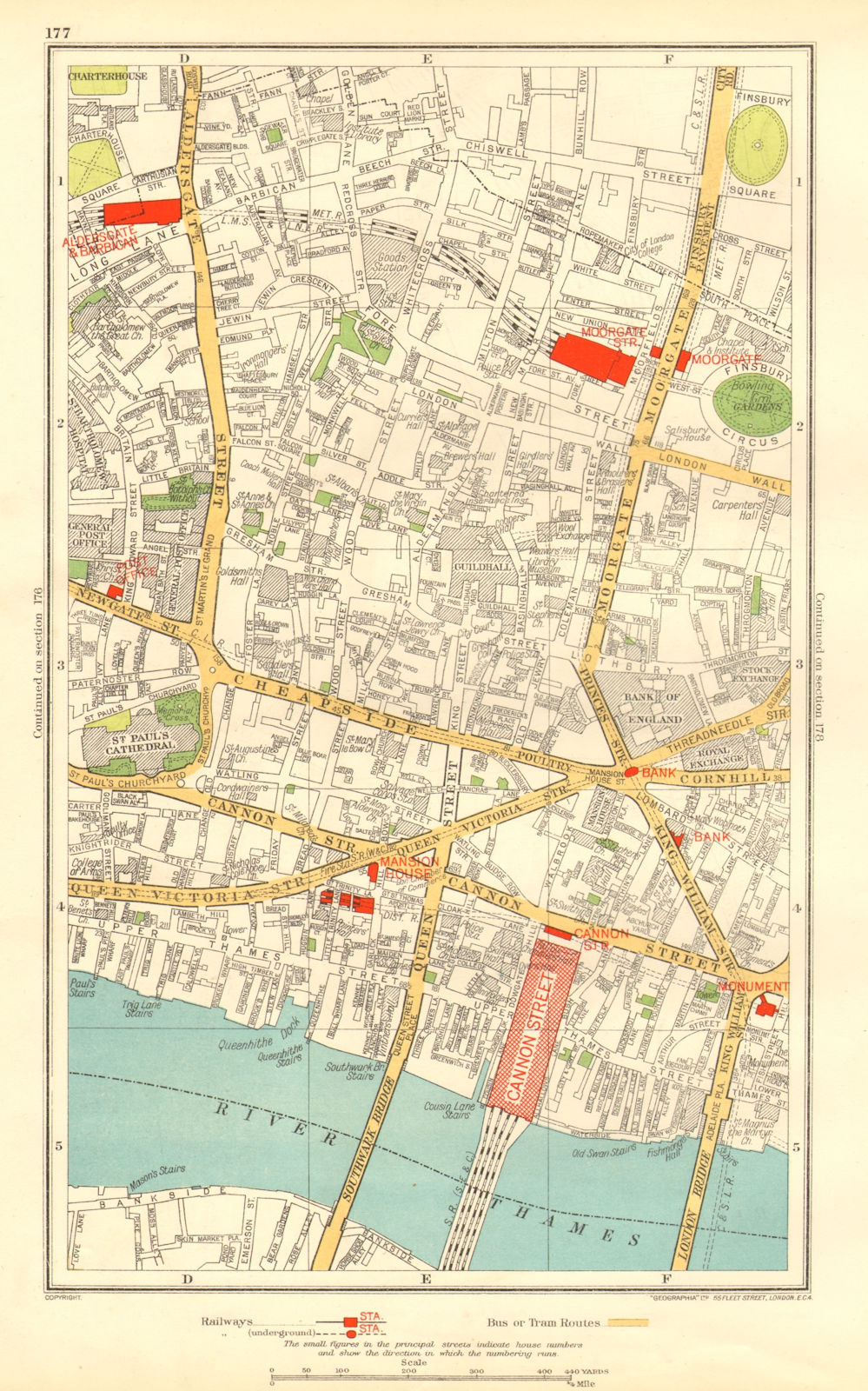 Associate Product LONDON. City. Barbican Moorgate Bank Cannon Street 1937 old vintage map chart
