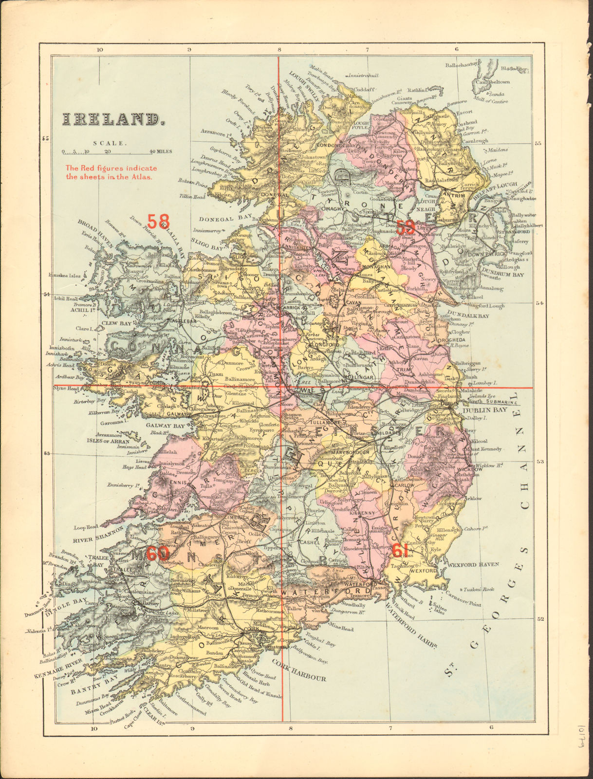 IRELAND. Antique index map by GW BACON 1884 old vintage plan chart