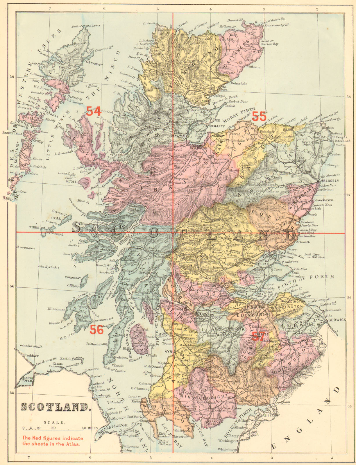 SCOTLAND. Antique index map by GW BACON 1884 old plan chart